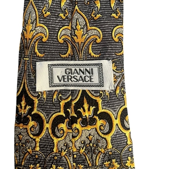 GIANNI VERSACE 90s Vintage Metallic Baroque Silk Pattern Tie Made in Italy - Picture 7 of 8